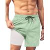 COOFANDY Men Swim Trunk with Compression Liner 2 in 1 Swimwear Bathing Suit Quick Dry Board Short(Print Green Leaves)