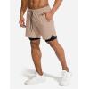 COOFANDY Men’s 2 Pack Running Shorts 2 in 1 Workout Shorts Quick Dry Gym Training Athletic Jogger with Phone Pockets(2-pack: Champagne Khaki+light Grey)