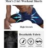 COOFANDY Men’s 2 Pack Running Shorts 2 in 1 Workout Shorts Quick Dry Gym Training Athletic Jogger with Phone Pockets(2-pack:black(fluorescent)+navy Blue)