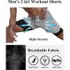 COOFANDY Men’s 2 Pack Running Shorts 2 in 1 Workout Shorts Quick Dry Gym Training Athletic Jogger with Phone Pockets(2-pack:light Grey+navy Blue)