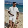 COOFANDY Men’s 2 Piece Cotton Linen Sets Summer Beach Outfits Casual Short Sleeve Henley Shirts and Vacation Shorts(All White)