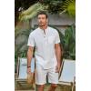 COOFANDY Men’s 2 Piece Cotton Linen Sets Summer Beach Outfits Casual Short Sleeve Henley Shirts and Vacation Shorts(All White)