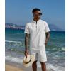 COOFANDY Men’s 2 Piece Cotton Linen Sets Summer Beach Outfits Casual Short Sleeve Henley Shirts and Vacation Shorts(All White)
