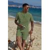 COOFANDY Men’s 2 Piece Cotton Linen Sets Summer Beach Outfits Casual Short Sleeve Henley Shirts and Vacation Shorts(Army Green)