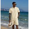 COOFANDY Men’s 2 Piece Cotton Linen Sets Summer Beach Outfits Casual Short Sleeve Henley Shirts and Vacation Shorts(Beige)