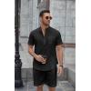 COOFANDY Men’s 2 Piece Cotton Linen Sets Summer Beach Outfits Casual Short Sleeve Henley Shirts and Vacation Shorts(Black)