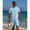 COOFANDY Men’s 2 Piece Cotton Linen Sets Summer Beach Outfits Casual Short Sleeve Henley Shirts and Vacation Shorts(Blue)