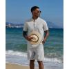 COOFANDY Men’s 2 Piece Cotton Linen Sets Summer Beach Outfits Casual Short Sleeve Henley Shirts and Vacation Shorts(Grey)