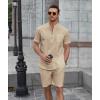 COOFANDY Men’s 2 Piece Cotton Linen Sets Summer Beach Outfits Casual Short Sleeve Henley Shirts and Vacation Shorts(Khaki)
