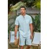 COOFANDY Men’s 2 Piece Cotton Linen Sets Summer Beach Outfits Casual Short Sleeve Henley Shirts and Vacation Shorts(Light Blue)