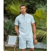 COOFANDY Men’s 2 Piece Cotton Linen Sets Summer Beach Outfits Casual Short Sleeve Henley Shirts and Vacation Shorts(Light Blue)