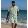 COOFANDY Men’s 2 Piece Cotton Linen Sets Summer Beach Outfits Casual Short Sleeve Henley Shirts and Vacation Shorts(Light Green)