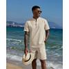 COOFANDY Men’s 2 Piece Cotton Linen Sets Summer Beach Outfits Casual Short Sleeve Henley Shirts and Vacation Shorts(Light Khaki)