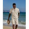 COOFANDY Men’s 2 Piece Cotton Linen Sets Summer Beach Outfits Casual Short Sleeve Henley Shirts and Vacation Shorts(Light Khaki)
