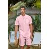 COOFANDY Men’s 2 Piece Cotton Linen Sets Summer Beach Outfits Casual Short Sleeve Henley Shirts and Vacation Shorts(Light Pink)