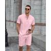 COOFANDY Men’s 2 Piece Cotton Linen Sets Summer Beach Outfits Casual Short Sleeve Henley Shirts and Vacation Shorts(Light Pink)