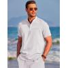 COOFANDY Men’s 2 Piece Cotton Linen Sets Summer Beach Outfits Casual Short Sleeve Henley Shirts and Vacation Shorts(White)