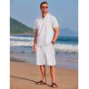 COOFANDY Men’s 2 Piece Cotton Linen Sets Summer Beach Outfits Casual Short Sleeve Henley Shirts and Vacation Shorts(White)