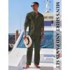 COOFANDY Men’s 2 Piece Cotton Sets Casual Long Sleeve Cuban Henley Shirt and Loose Pants Set Beach Vacation Outfits(Army Green)