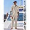 COOFANDY Men’s 2 Piece Cotton Sets Casual Long Sleeve Cuban Henley Shirt and Loose Pants Set Beach Vacation Outfits(Beige)