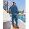 COOFANDY Men’s 2 Piece Cotton Sets Casual Long Sleeve Cuban Henley Shirt and Loose Pants Set Beach Vacation Outfits(Denim Blue)