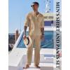 COOFANDY Men’s 2 Piece Cotton Sets Casual Long Sleeve Cuban Henley Shirt and Loose Pants Set Beach Vacation Outfits(Khaki)