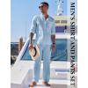COOFANDY Men’s 2 Piece Cotton Sets Casual Long Sleeve Cuban Henley Shirt and Loose Pants Set Beach Vacation Outfits(Light Blue)