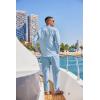 COOFANDY Men’s 2 Piece Cotton Sets Casual Long Sleeve Cuban Henley Shirt and Loose Pants Set Beach Vacation Outfits(Light Blue)