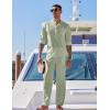 COOFANDY Men’s 2 Piece Cotton Sets Casual Long Sleeve Cuban Henley Shirt and Loose Pants Set Beach Vacation Outfits(Light Green)
