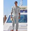 COOFANDY Men’s 2 Piece Cotton Sets Casual Long Sleeve Cuban Henley Shirt and Loose Pants Set Beach Vacation Outfits(Light Grey)