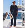 COOFANDY Men’s 2 Piece Cotton Sets Casual Long Sleeve Cuban Henley Shirt and Loose Pants Set Beach Vacation Outfits(Navy)