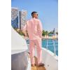 COOFANDY Men’s 2 Piece Cotton Sets Casual Long Sleeve Cuban Henley Shirt and Loose Pants Set Beach Vacation Outfits(Pink)