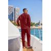 COOFANDY Men’s 2 Piece Cotton Sets Casual Long Sleeve Cuban Henley Shirt and Loose Pants Set Beach Vacation Outfits(Wine Red)