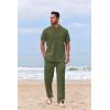 COOFANDY Men’s 2 Piece Cotton Sets Casual Short Sleeve Henley Shirts and Beach Pants with Pockets Summer Vacation Outfits(Army Green)