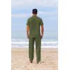 COOFANDY Men’s 2 Piece Cotton Sets Casual Short Sleeve Henley Shirts and Beach Pants with Pockets Summer Vacation Outfits(Army Green)