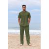 COOFANDY Men’s 2 Piece Cotton Sets Casual Short Sleeve Henley Shirts and Beach Pants with Pockets Summer Vacation Outfits(Army Green)