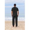 COOFANDY Men’s 2 Piece Cotton Sets Casual Short Sleeve Henley Shirts and Beach Pants with Pockets Summer Vacation Outfits(Black)