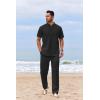 COOFANDY Men’s 2 Piece Cotton Sets Casual Short Sleeve Henley Shirts and Beach Pants with Pockets Summer Vacation Outfits(Black)