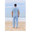 COOFANDY Men’s 2 Piece Cotton Sets Casual Short Sleeve Henley Shirts and Beach Pants with Pockets Summer Vacation Outfits(Blue)