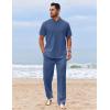 COOFANDY Men’s 2 Piece Cotton Sets Casual Short Sleeve Henley Shirts and Beach Pants with Pockets Summer Vacation Outfits(Denim Blue)