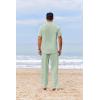 COOFANDY Men’s 2 Piece Cotton Sets Casual Short Sleeve Henley Shirts and Beach Pants with Pockets Summer Vacation Outfits(Green)