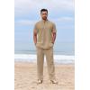 COOFANDY Men’s 2 Piece Cotton Sets Casual Short Sleeve Henley Shirts and Beach Pants with Pockets Summer Vacation Outfits(Khaki)