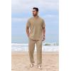 COOFANDY Men’s 2 Piece Cotton Sets Casual Short Sleeve Henley Shirts and Beach Pants with Pockets Summer Vacation Outfits(Khaki)