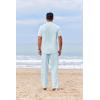 COOFANDY Men’s 2 Piece Cotton Sets Casual Short Sleeve Henley Shirts and Beach Pants with Pockets Summer Vacation Outfits(Light Blue)