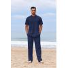 COOFANDY Men’s 2 Piece Cotton Sets Casual Short Sleeve Henley Shirts and Beach Pants with Pockets Summer Vacation Outfits(Navy Blue)