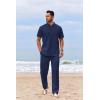 COOFANDY Men’s 2 Piece Cotton Sets Casual Short Sleeve Henley Shirts and Beach Pants with Pockets Summer Vacation Outfits(Navy Blue)