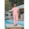 COOFANDY Men’s 2 Piece Cotton Sets Casual Short Sleeve Henley Shirts and Beach Pants with Pockets Summer Vacation Outfits(Pink)