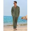 COOFANDY Men’s 2 Piece Linen Set Long Sleeve Henley Shirts Casual Beach Pants With Pockets Summer Yoga Outfits(Army Green)