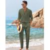 COOFANDY Men’s 2 Piece Linen Set Long Sleeve Henley Shirts Casual Beach Pants With Pockets Summer Yoga Outfits(Army Green)