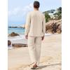 COOFANDY Men’s 2 Piece Linen Set Long Sleeve Henley Shirts Casual Beach Pants With Pockets Summer Yoga Outfits(Beige)